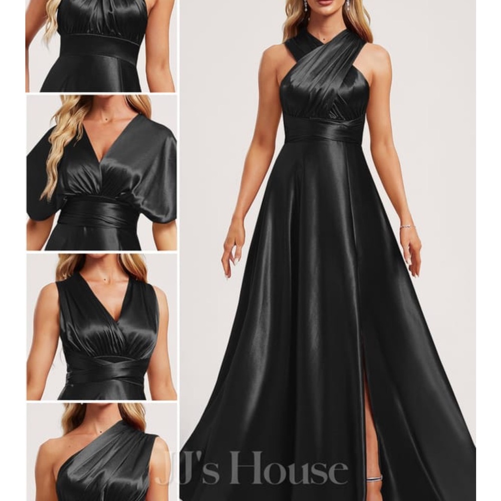 JJs House Black Satin Maxi Dress multi style